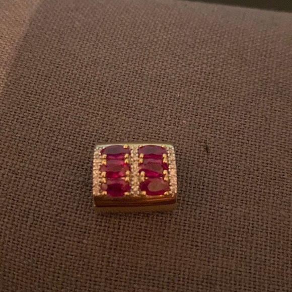 Vintage 14k yellow gold pendant with 6 ruby stones slider with bag - Picture 11 of 15